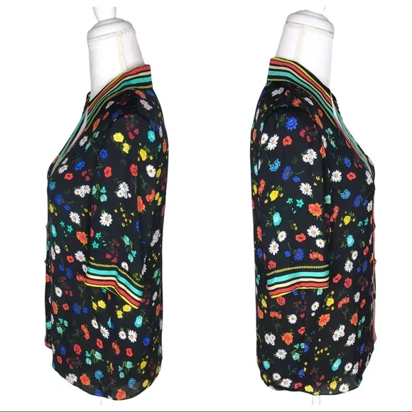 Alice Olivia black floral print blouse short-sleeve top sz small - Picture 12 of 16